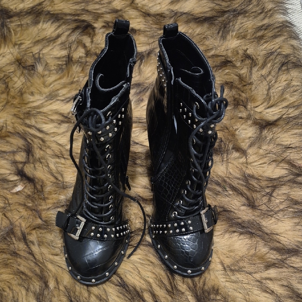 Studded Black Leather Combat Boots
